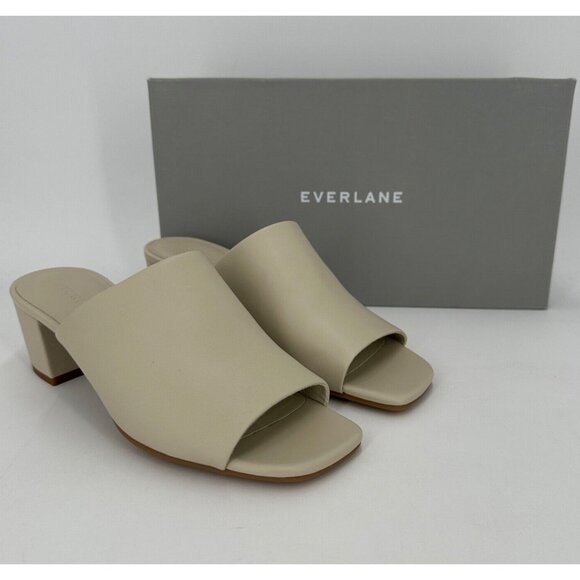 Everlane The Leather Mule Sandal in Bone size 10 Women's Slip-on 2" Block Heel - Picture 1 of 6